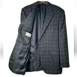 Canali Exclusive 100% Wool Super 150's Glen Plaid Gray Mens Blazer Jacket 46L